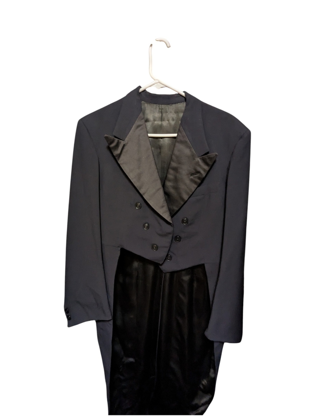 Vintage 80s Classic Black Tailcoat Tuxedo Jacket  With Pants